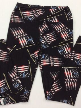 LuLaRoe Patriotic Flag Print Leggings - Black, Red, White, Blue